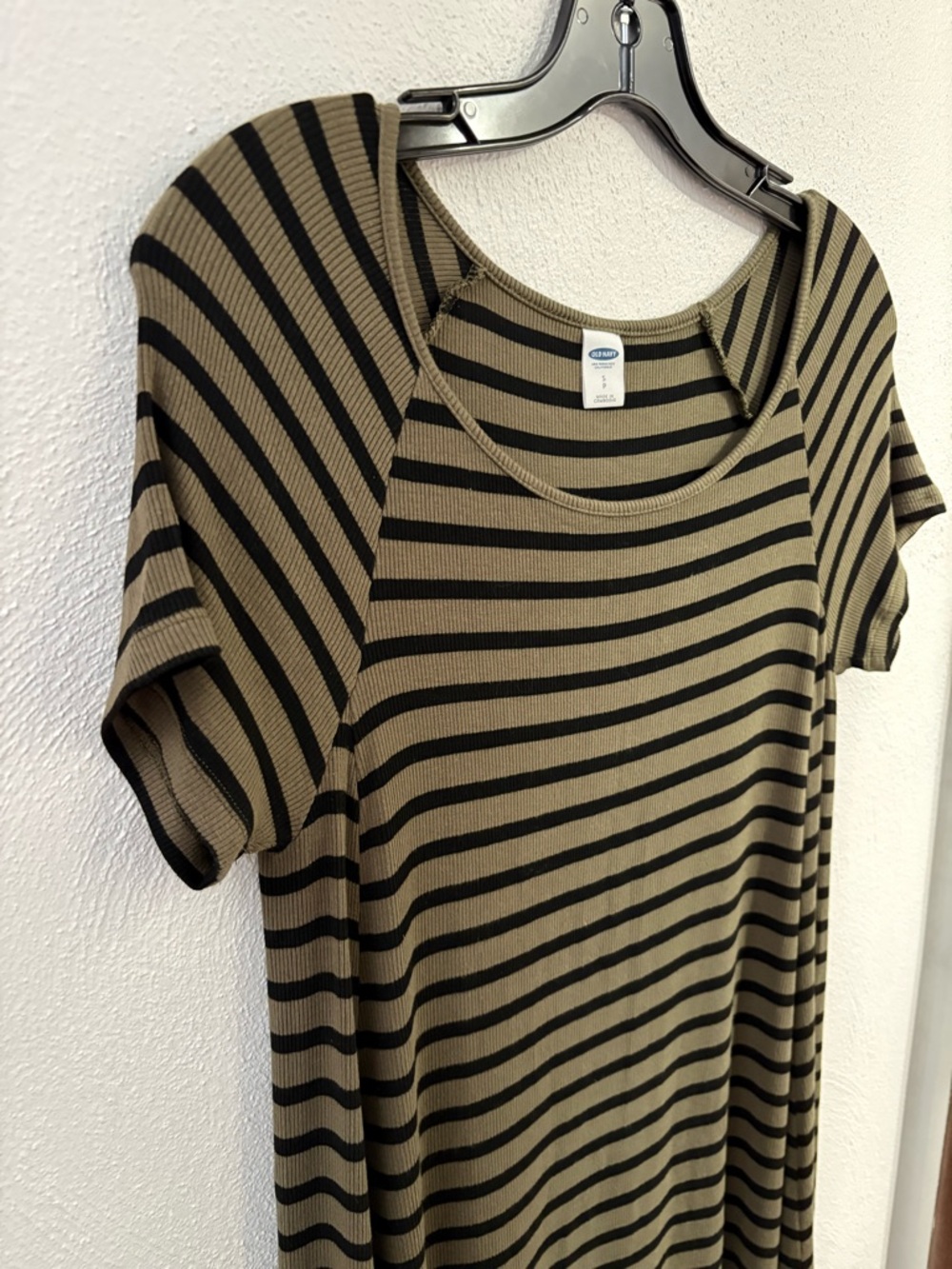 Old Navy Olive and Black Striped Ribbed Tee Dress - Picture 2 of 6